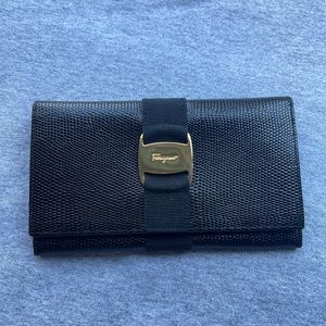 EUC Ferragamo Long Black Leather Wallet